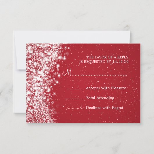 Elegante bruiloft RSVP Sparkling Wave Rood Kaartje (Voorkant)