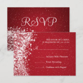 Elegante bruiloft RSVP Sparkling Wave Rood Kaartje (Voorkant / Achterkant)