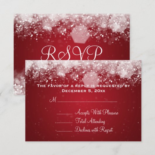Elegante bruiloft RSVP sprankelende nacht rood (Voorkant / Achterkant)