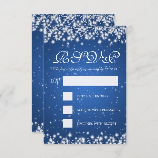 Elegante bruiloft RSVP Winter Sparkle Blue (Voorkant / Achterkant)