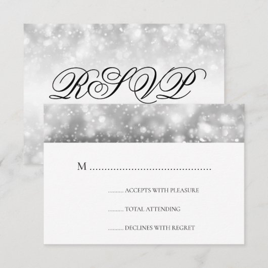 Elegante bruiloft RSVP Zilveren Shimmer Lights Kaartje (Voorkant / Achterkant)