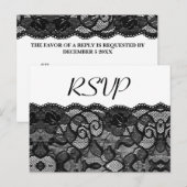 Elegante bruiloft RSVP  zwarte kant Uitnodiging Briefkaart (Voorkant / Achterkant)