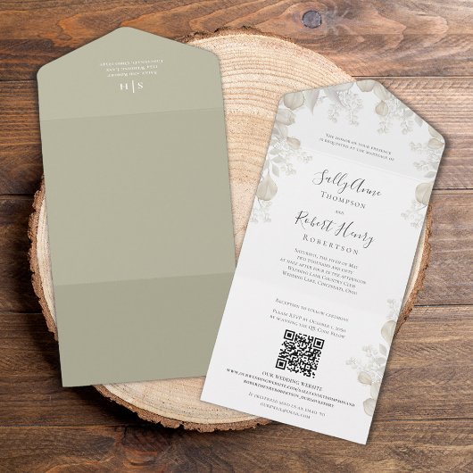 Elegante bruiloft Sage groen kalligrafie Script All In One Uitnodiging