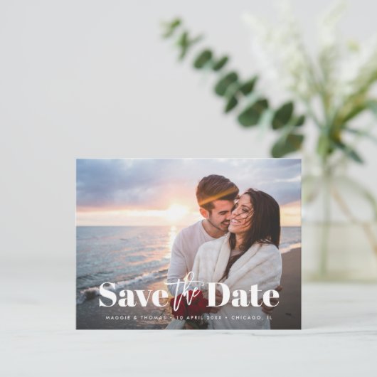 Elegante bruiloft save the date briefkaart (Staand voorkant)
