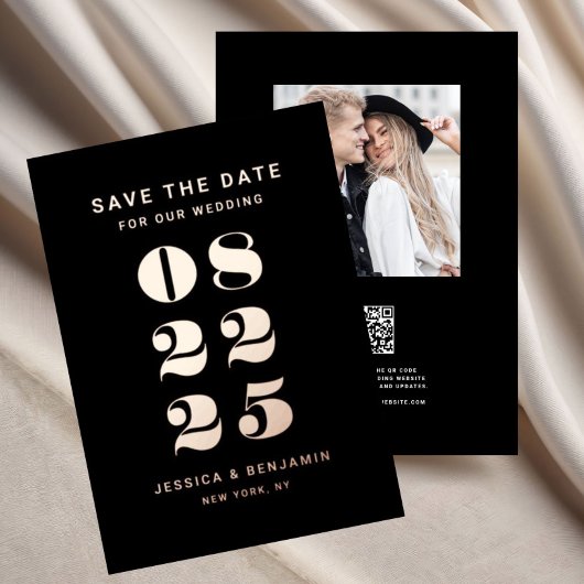 Elegante bruiloft Save the Date Zwart Roos Goud Folie Uitnodiging