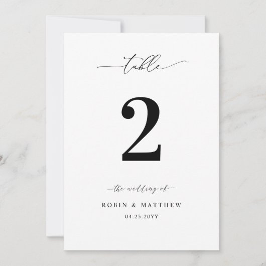 Elegante bruiloft script kalligrafie tafel nummer kaart (Voorkant)