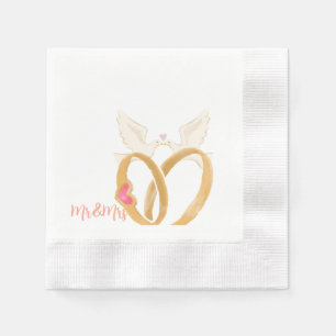 Elegante bruiloft servet met ringen en duiven - "M