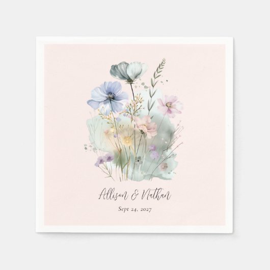Elegante bruiloft servetten met Waterverf Wildflow (Voorkant)