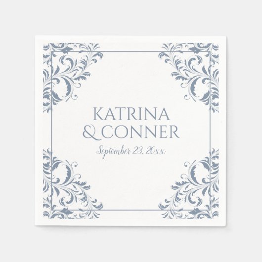 Elegante bruiloft servetten | Nadine (Dusty Blue)  (Voorkant)