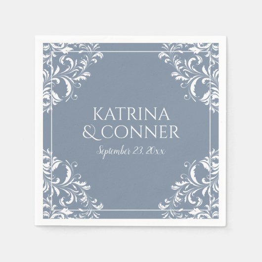 Elegante bruiloft servetten | Nadine (Dusty Blue) (Voorkant)