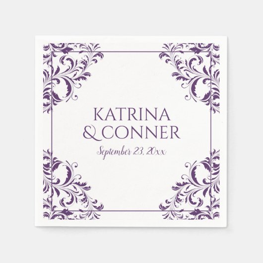 Elegante bruiloft servetten | Nadine (pruim / Paar (Voorkant)