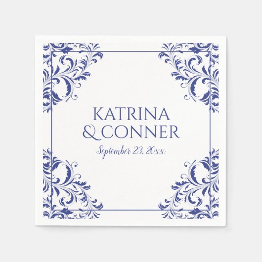 Elegante bruiloft servetten | Nadine (Royal Blue)  (Voorkant)