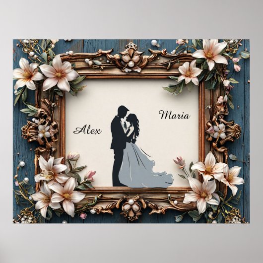 Elegante bruiloft silhouet in  Lijst Poster (Voorkant)