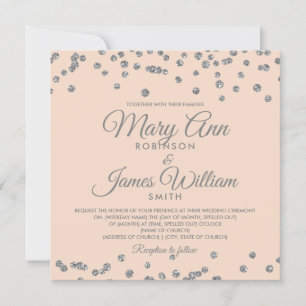 Elegante bruiloft Silver Faux Glitter Confetti Blu Kaart