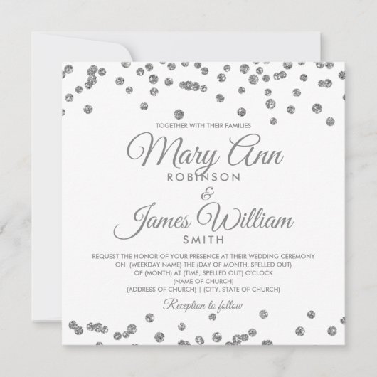 Elegante bruiloft Silver Faux Glitter Confetti Kaart (Voorkant)