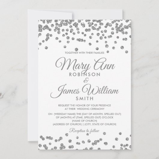 Elegante bruiloft Silver Faux Glitter Confetti Kaart (Voorkant)
