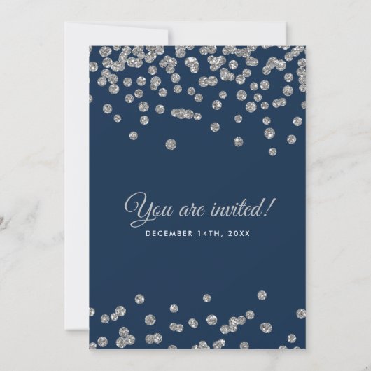 Elegante bruiloft Silver Faux Glitter Confetti Nav Kaart (Achterkant)