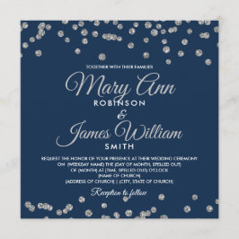 Elegante bruiloft Silver Faux Glitter Confetti Nav Kaart