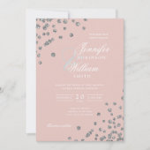 Elegante bruiloft Silver Glitter Confetti Blush Kaart (Voorkant)
