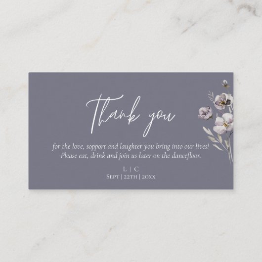 Elegante bruiloft somber grijs waterverf dank u plaatskaartje (Achterkant)
