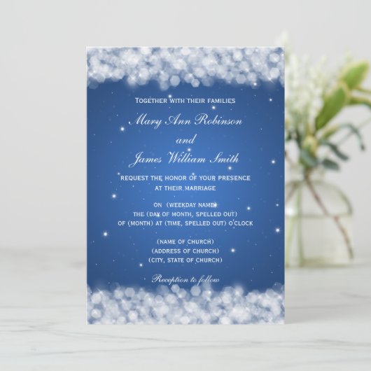 Elegante bruiloft sparkle blauw kaart (Staand voorkant)