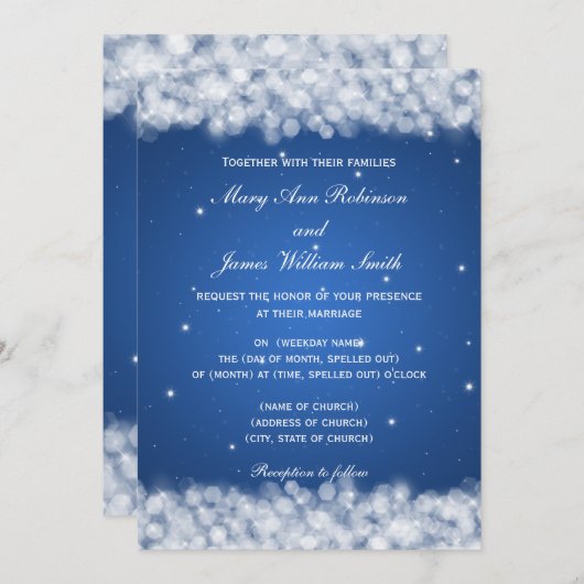 Elegante bruiloft sparkle blauw kaart (Voorkant / Achterkant)