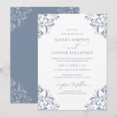 Elegante bruiloft Stoffig Blauw Kalligrafie Kaart (Voorkant / Achterkant)