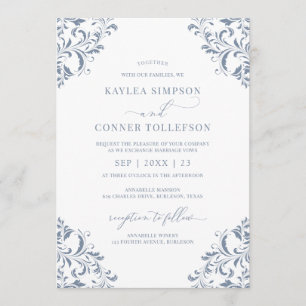 Elegante bruiloft  Stoffig Blauw Kalligrafie Kaart