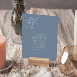 Elegante bruiloft stoffige blauwe zittafel nummers