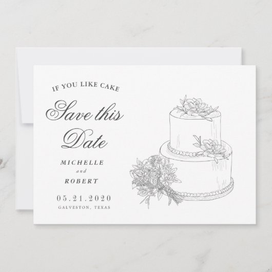Elegante bruiloft taart foto opslaan van de datum kaart (Voorkant)