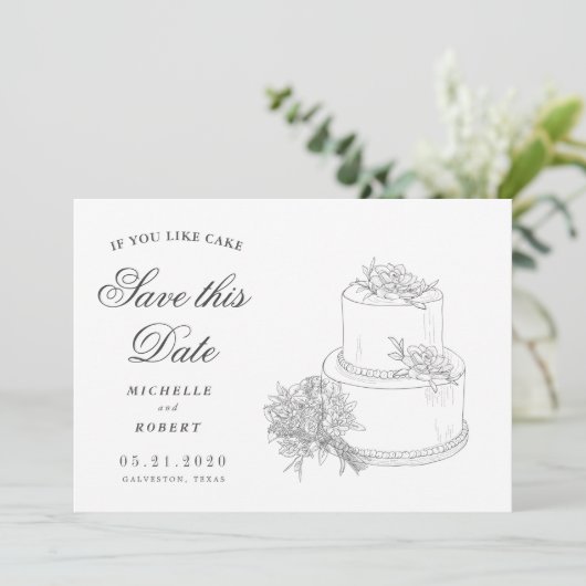 Elegante bruiloft taart foto opslaan van de datum kaart (Staand voorkant)