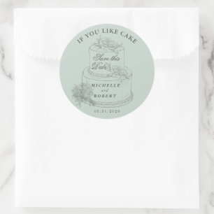 Elegante bruiloft taart pastel de datum opslaan ronde sticker