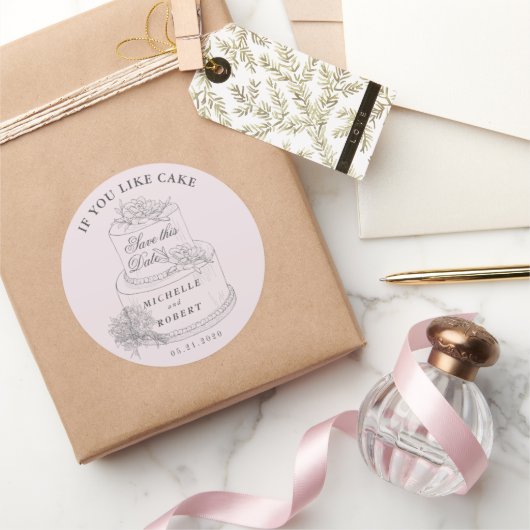 Elegante bruiloft taart pastel de datum opslaan ronde sticker (Geschenken)