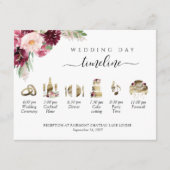 Elegante bruiloft tijdlijn, bordeaux blush roze informatiekaartje (Voorkant)