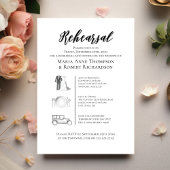 Elegante bruiloft tijdlijn repetitie diner kaart