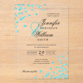 Elegante bruiloft Turquoise glitter Confetti thema Acryl Uitnodigingen (Voorkant)