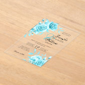 Elegante bruiloft Turquoise Rozen Floral Theme Acryl Uitnodigingen (Laagn)