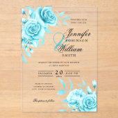 Elegante bruiloft Turquoise Rozen Floral Theme Acryl Uitnodigingen (Voorkant)