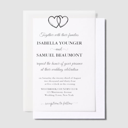 Elegante bruiloft twee harten aangepaste tekst ove vellum uitnodigingen (Offset)