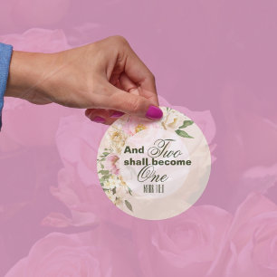 Elegante bruiloft TWEE WORDEN EEN Bijbel Bloemengr Ronde Sticker