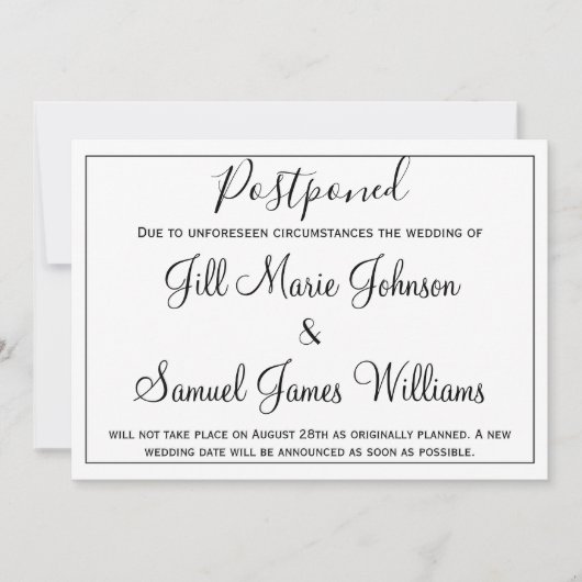 Elegante bruiloft uitgesteld kaart (Voorkant)