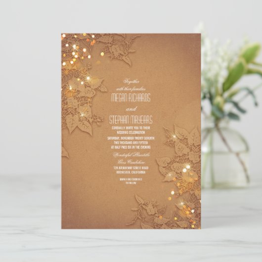 Elegante bruiloft Uitnodigen met String Lights Bra Kaart (Staand voorkant)