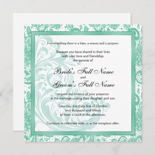 Elegante bruiloft uitnodiging - Aquamarijn (Voorkant / Achterkant)