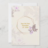 Elegante bruiloft uitnodiging, beige, paarse kaart (Achterkant)
