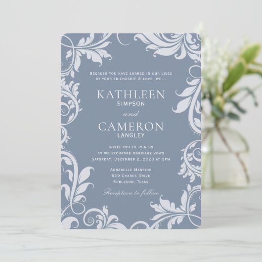 Elegante bruiloft uitnodiging | Bladeren | Dusty B (Staand voorkant)