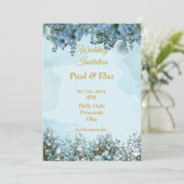 Elegante bruiloft uitnodiging, blauw, blauwe bloem kaart (Staand voorkant)