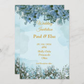 Elegante bruiloft uitnodiging, blauw, blauwe bloem kaart (Voorkant / Achterkant)