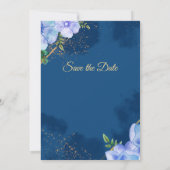 Elegante bruiloft uitnodiging, blauw, blauwe bloem kaart (Achterkant)