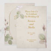 Elegante bruiloft uitnodiging, eenvoudige bloemen kaart (Voorkant / Achterkant)