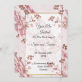 Elegante bruiloft uitnodiging, gemarmerde roze blo kaart (Voorkant / Achterkant)